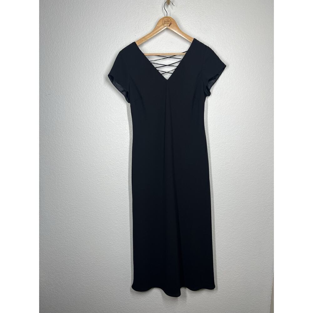 Vintage 1990s Jones Wear Black Strappy Back Midi Dress Size 12